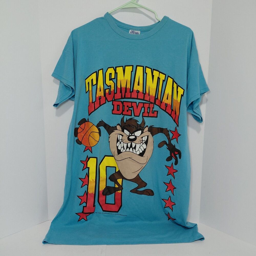 Taz Shirt One Size Blue Oversized Flirts Looney Tunes Tee 90s Vintage